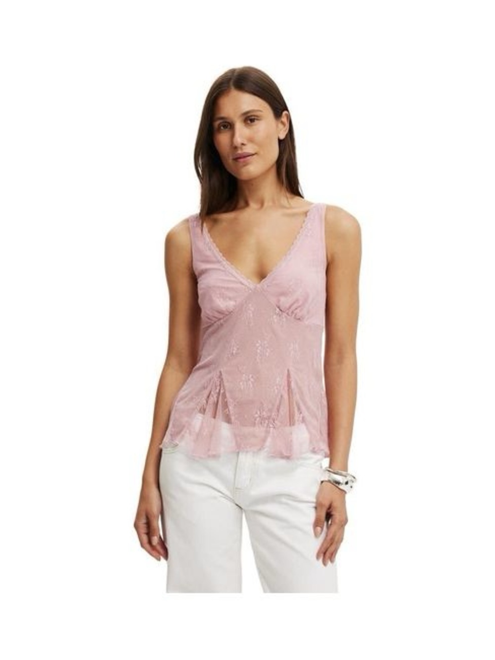 Delicate Pink Lace V-Neck Women's Tank Top